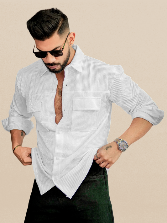 IndoPrimo Men's Regular Fit Fancy Double Pocket Casual Shirt for Men