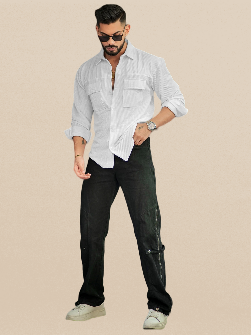 IndoPrimo Men's Regular Fit Fancy Double Pocket Casual Shirt for Men