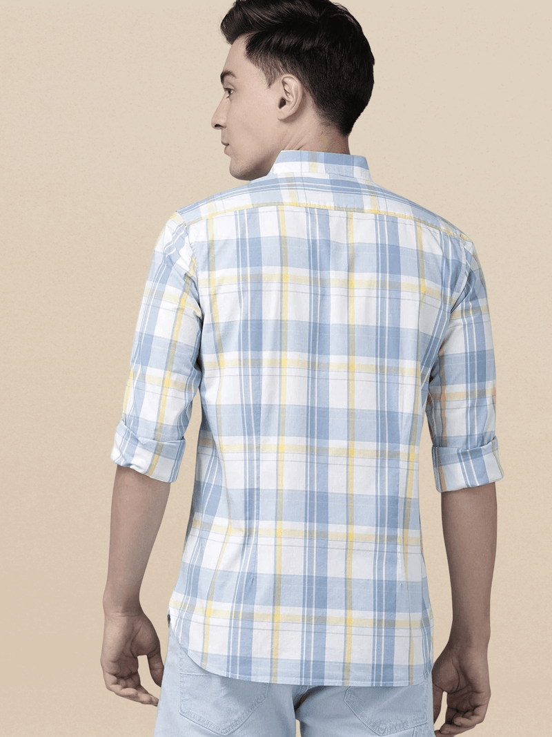 IndoPrimo Men's Cotton Casual Cloudbrust Checks Shirt for Men Full Sleeves