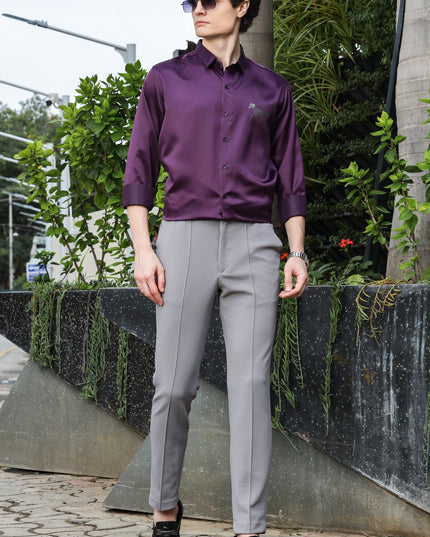 Grape Purple Sequence Club Wear Satin Party Shirt
