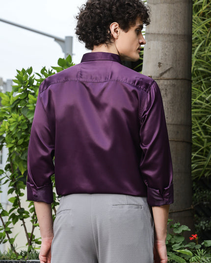 Grape Purple Sequence Club Wear Satin Party Shirt