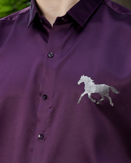 Grape Purple Sequence Club Wear Satin Party Shirt