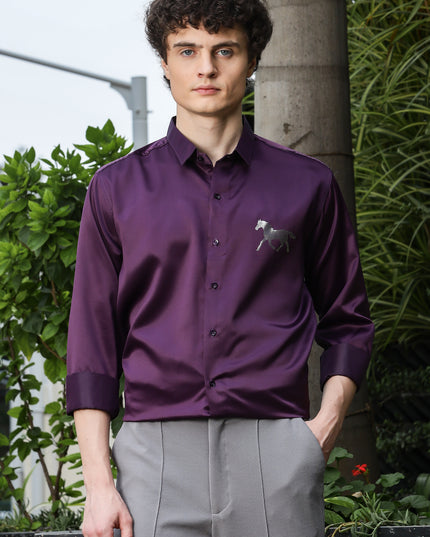 Grape Purple Sequence Club Wear Satin Party Shirt