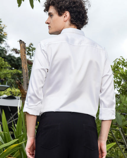 Mercury White Sequence Club Wear Satin Party Shirt