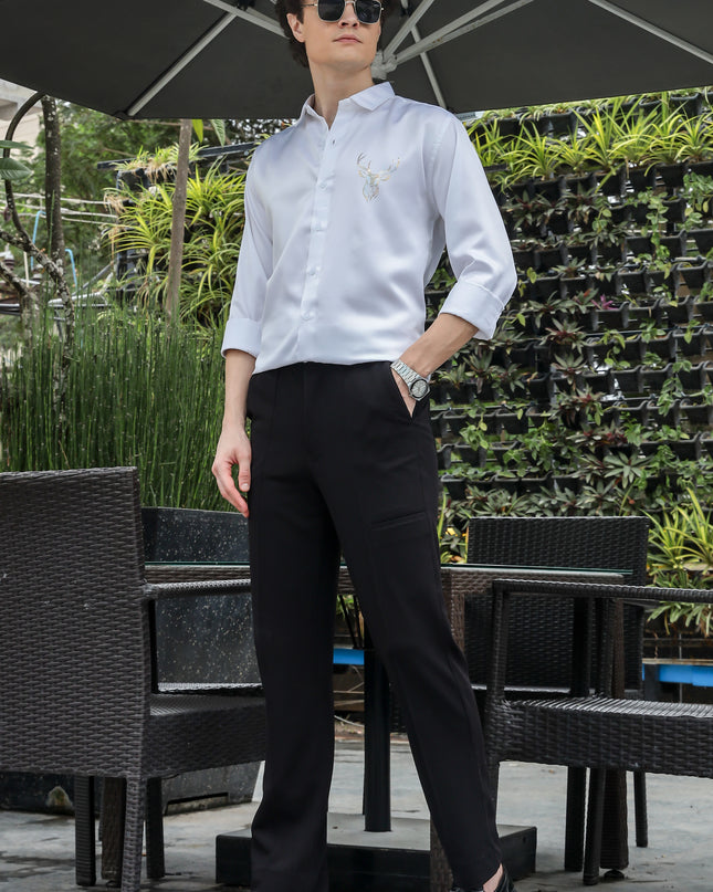 Nebula White Sequence Club Wear Satin Party Shirt