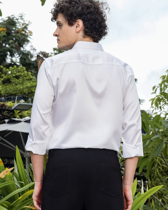 Pearl White Sequence Club Wear Satin Party Shirt