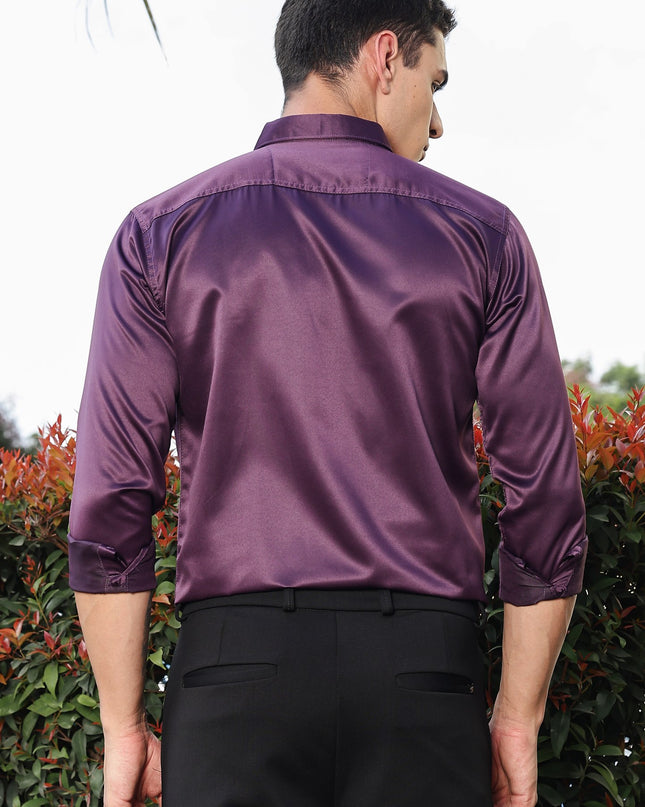 Plum Purple Sequence Club Wear Satin Party Shirt