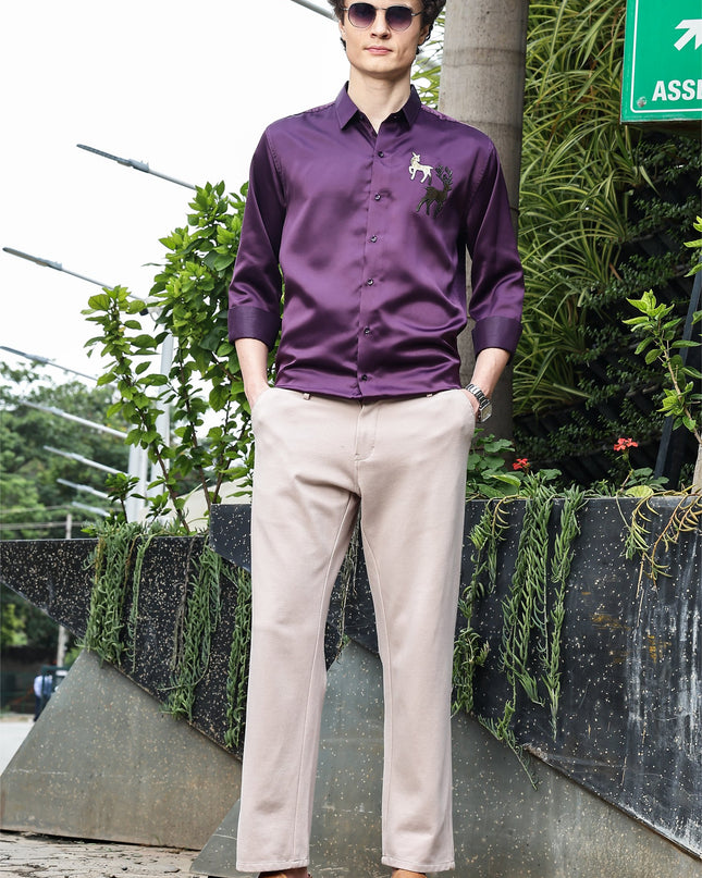 Mulled Wine Sequence Club Wear Satin Party Shirt