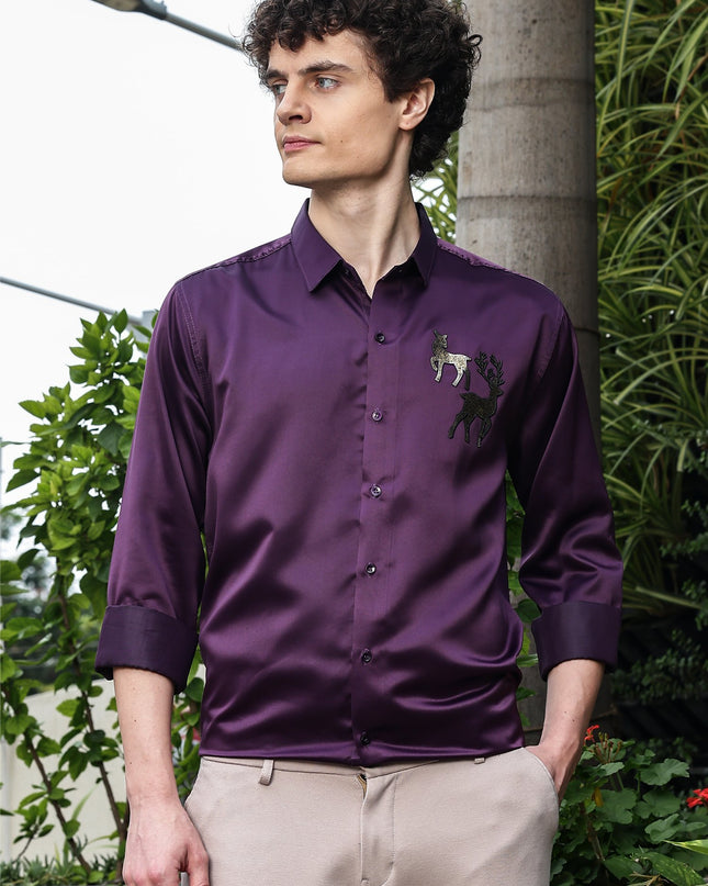 Mulled Wine Sequence Club Wear Satin Party Shirt