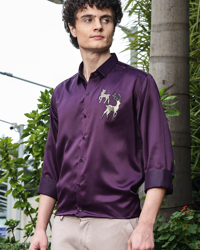 Mulled Wine Sequence Club Wear Satin Party Shirt