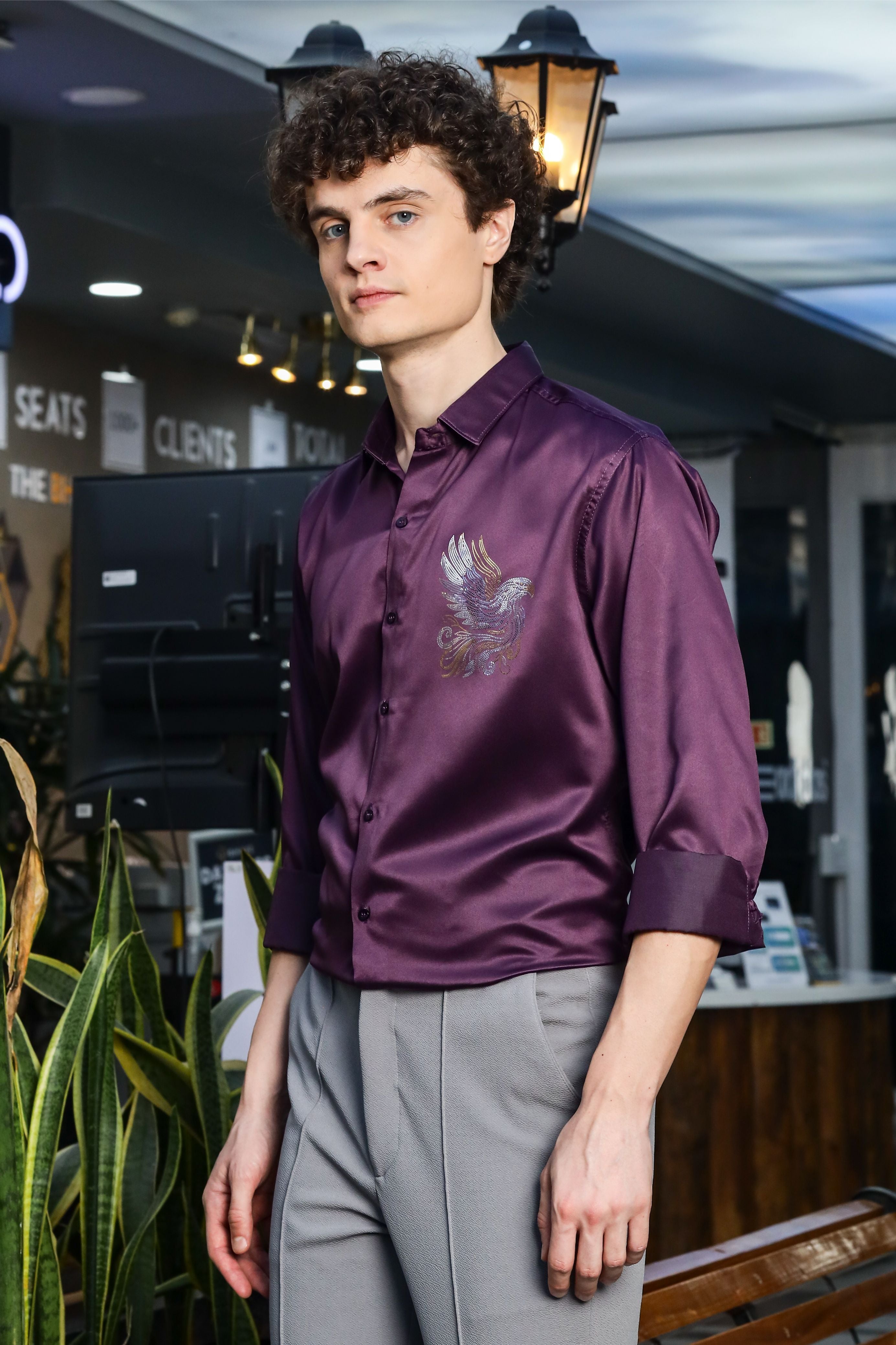 Satin Shirt Dark Purple Shirt For Men Palatinate Purple Sequence Club Wear Satin Party Shirt Satin Shirt Dark Purple Shirt For Men Palatinate Purple Sequence Club Wear Satin Party Shirt