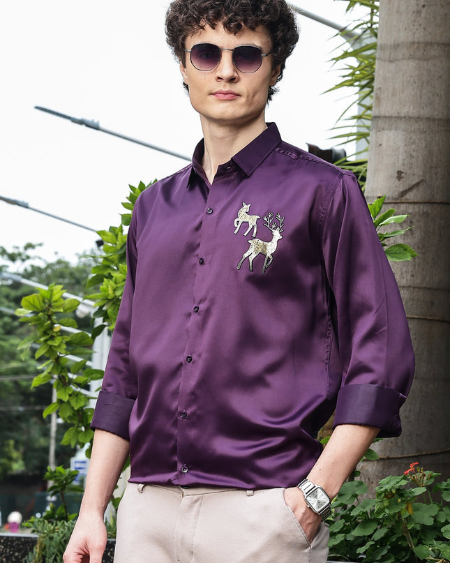 Mulled Wine Sequence Club Wear Satin Party Shirt