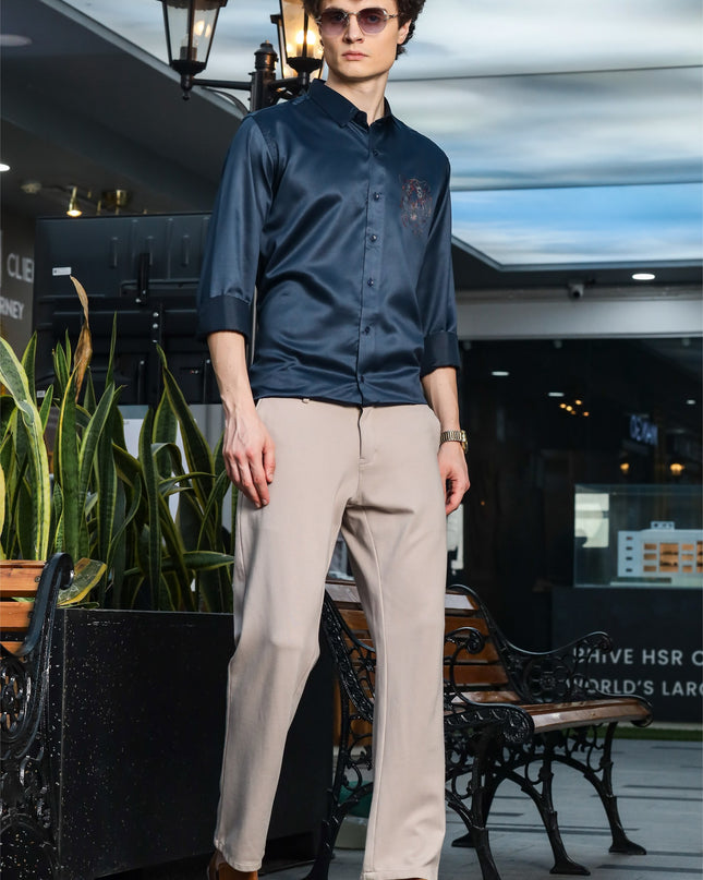 Mineral Airblue Sequence Club Wear Satin Party Shirt