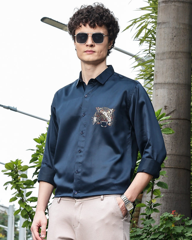 Waikawa Airblue Sequence Club Wear Satin Party Shirt