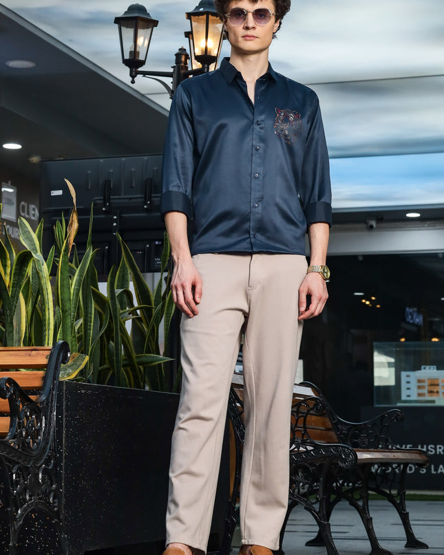 Mineral Airblue Sequence Club Wear Satin Party Shirt