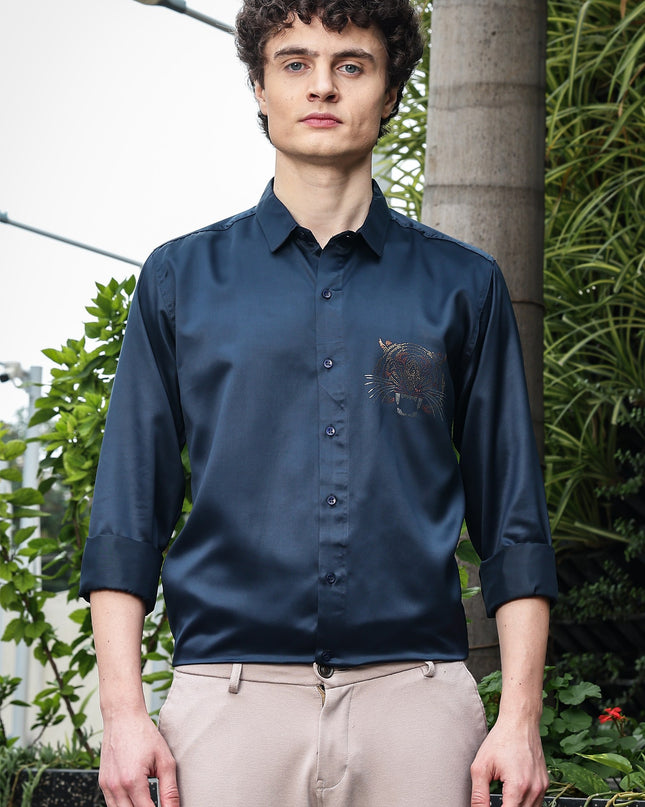 Waikawa Airblue Sequence Club Wear Satin Party Shirt