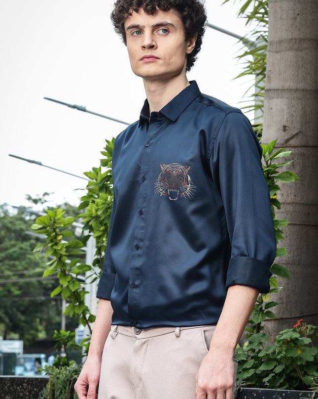 Waikawa Airblue Sequence Club Wear Satin Party Shirt