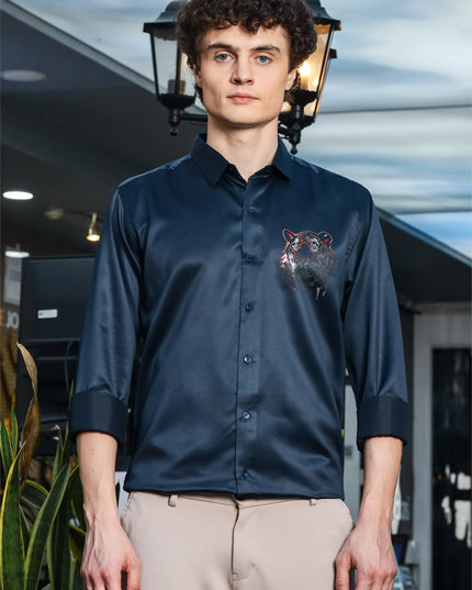 Mineral Airblue Sequence Club Wear Satin Party Shirt