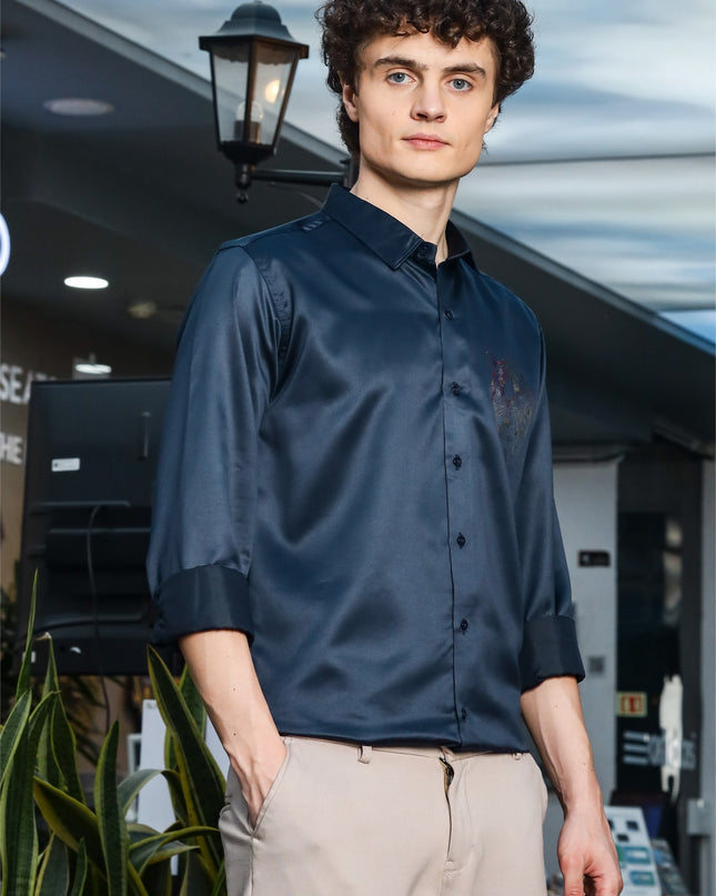 Mineral Airblue Sequence Club Wear Satin Party Shirt