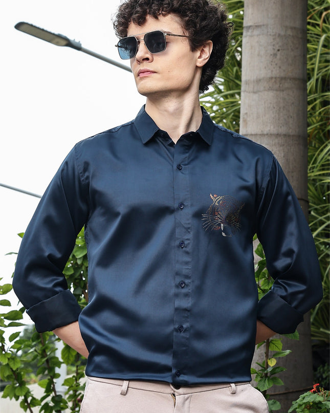 Waikawa Airblue Sequence Club Wear Satin Party Shirt