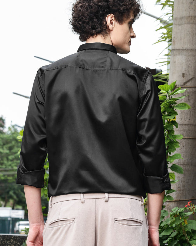 Cinder Black Sequence Club Wear Satin Party Shirt