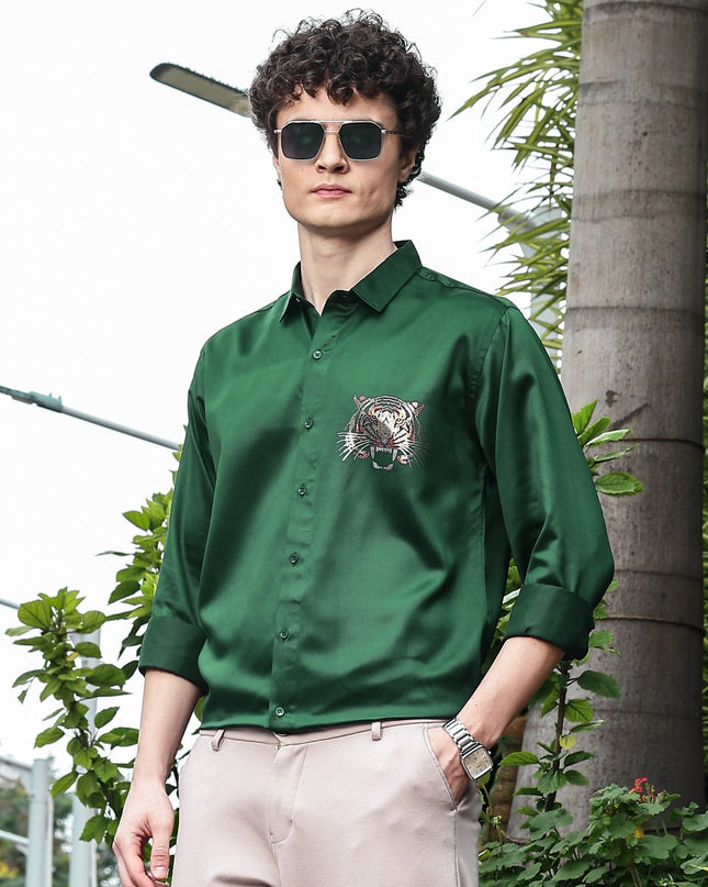 Spring Leaves Sequence Club Wear Satin Party Shirt