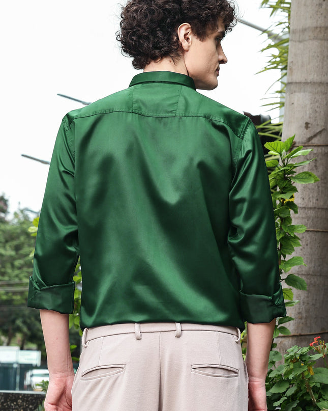 Hippie Green Sequence Club Wear Satin Party Shirt
