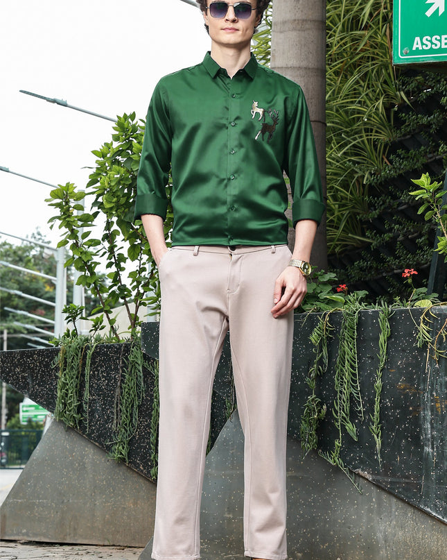 Hippie Green Sequence Club Wear Satin Party Shirt