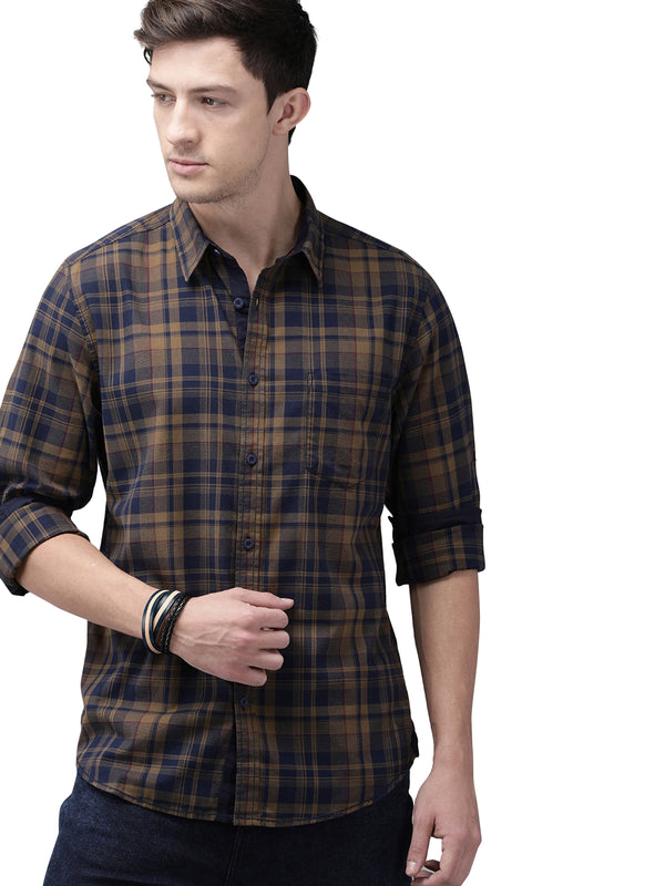 IndoPrimo Men's Cotton Casual Regular Fit Checks Shirt for Men