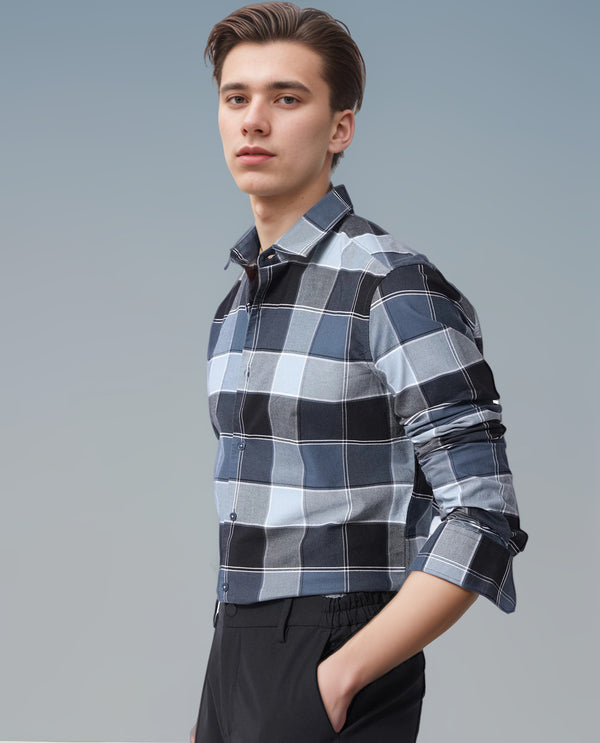 IndoPrimo Men's Poly Cotton Casual Regular Fit Checks Shirt Full Sleeve - Agnee