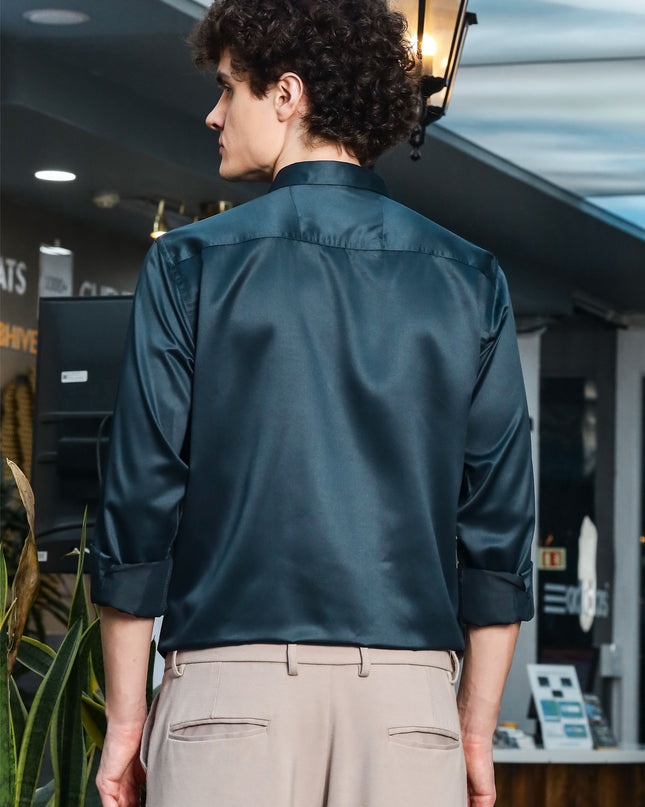 Slate Rama Sequence Club Wear Satin Party Shirt