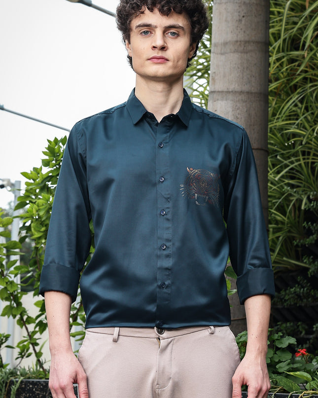 Cadet Rama Sequence Club Wear Satin Party Shirt