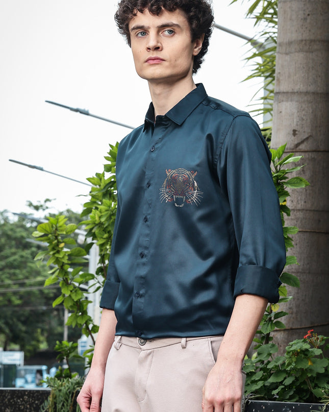 Cadet Rama Sequence Club Wear Satin Party Shirt