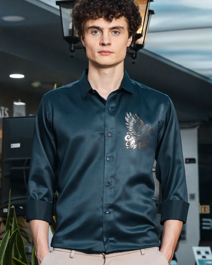 Slate Rama Sequence Club Wear Satin Party Shirt