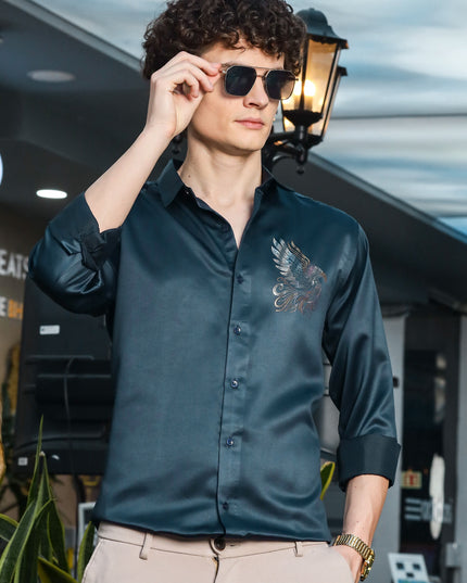 Slate Rama Sequence Club Wear Satin Party Shirt