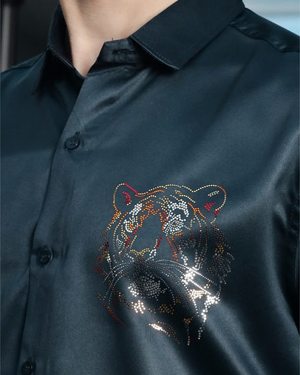 Nile Rama Blue Sequence Club Wear Satin Party Shirt