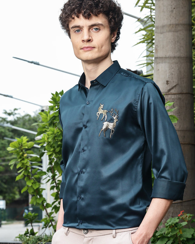 Beetle Rama Sequence Club Wear Satin Party Shirt