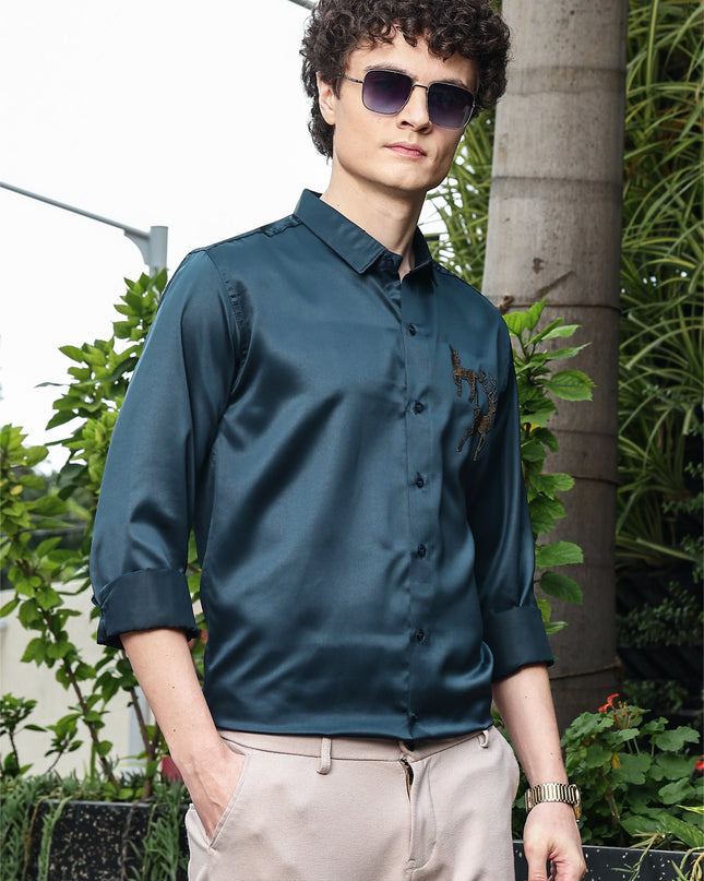 Beetle Rama Sequence Club Wear Satin Party Shirt