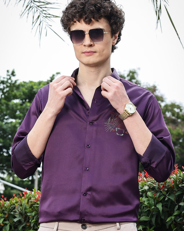 Dark Byzantium Sequence Club Wear Satin Party Shirt