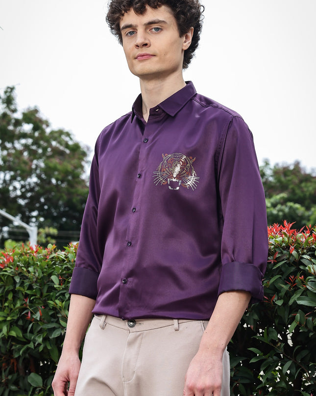 Dark Byzantium Sequence Club Wear Satin Party Shirt