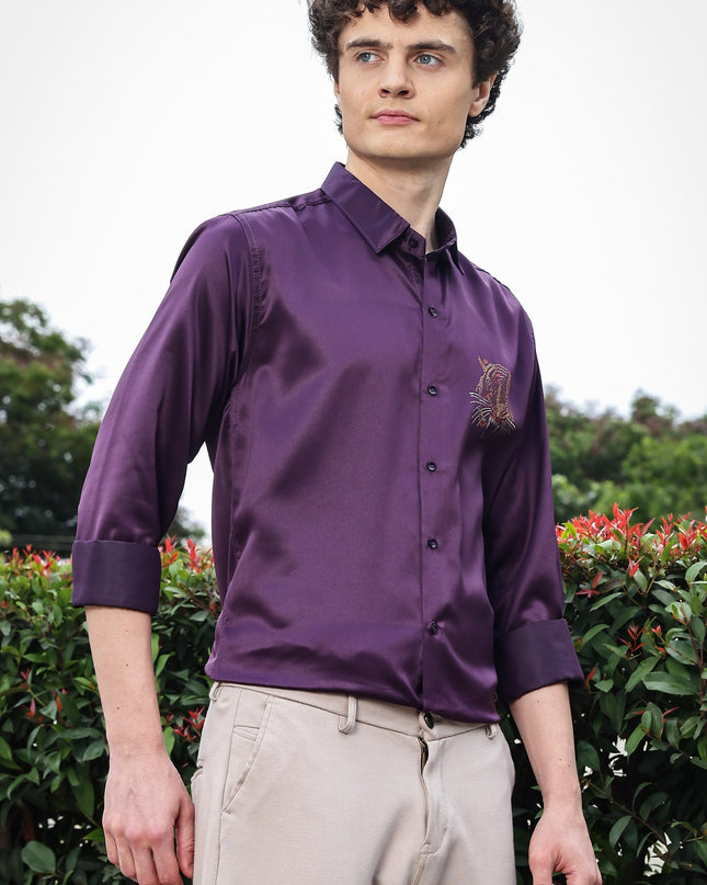 Dark Byzantium Sequence Club Wear Satin Party Shirt
