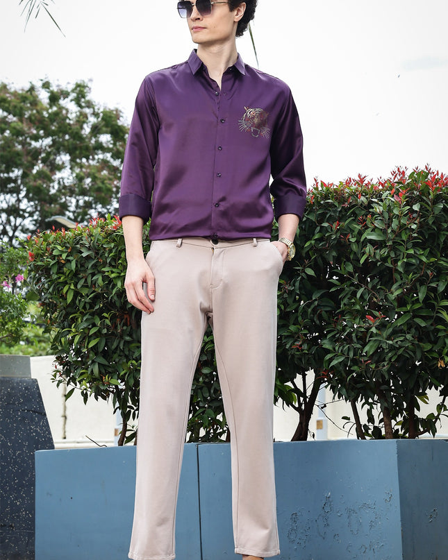 Dark Byzantium Sequence Club Wear Satin Party Shirt