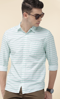 IndoPrimo Men's Classic Fit Cotton Casual Striped Shirt for Men Full Sleeves