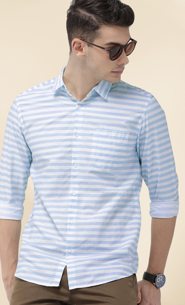 IndoPrimo Men's Classic Fit Cotton Casual Super Striped Shirt for Men Full Sleeves - Yahama