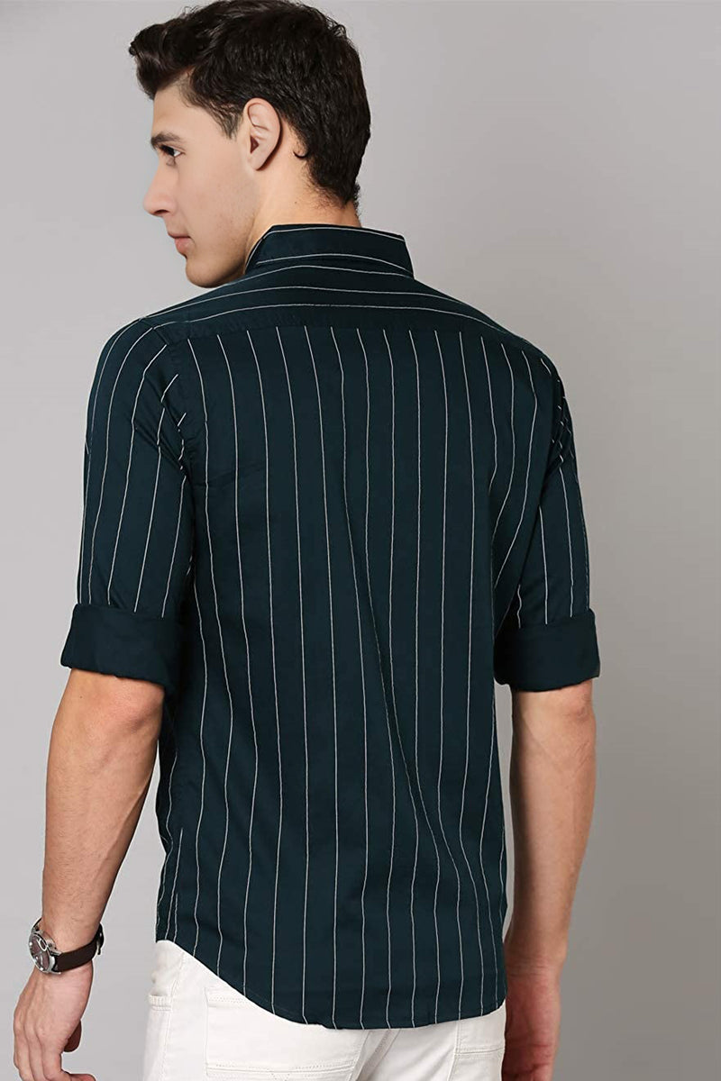 IndoPrimo Men's Regular Fit Soft Poly Cotton Black Stripe Casual Shirt